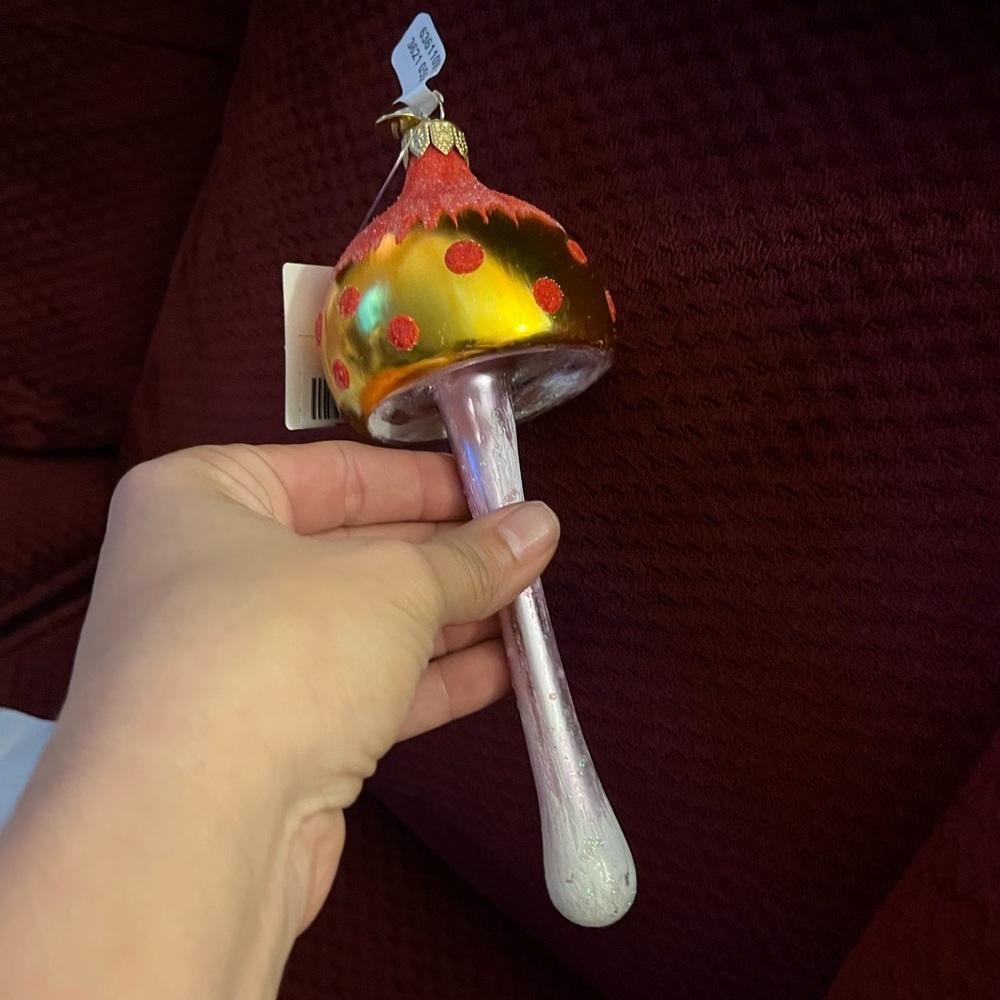 Anthropologie Orange Glass Mushroom Ornament - Picture 3 of 8